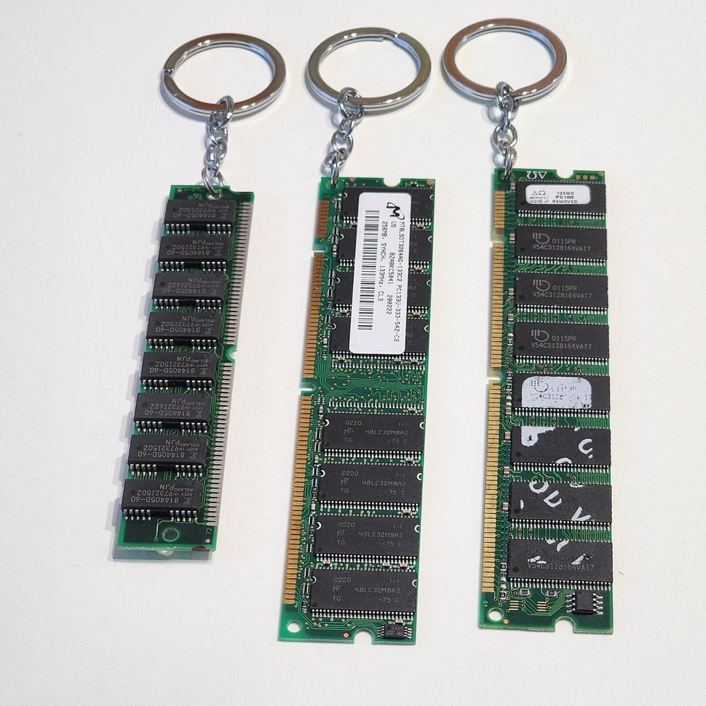 VTG RAM Keychain Set 3 Motherboard‎ Geek Gift Green Tech Nerd Old School 80s NEW